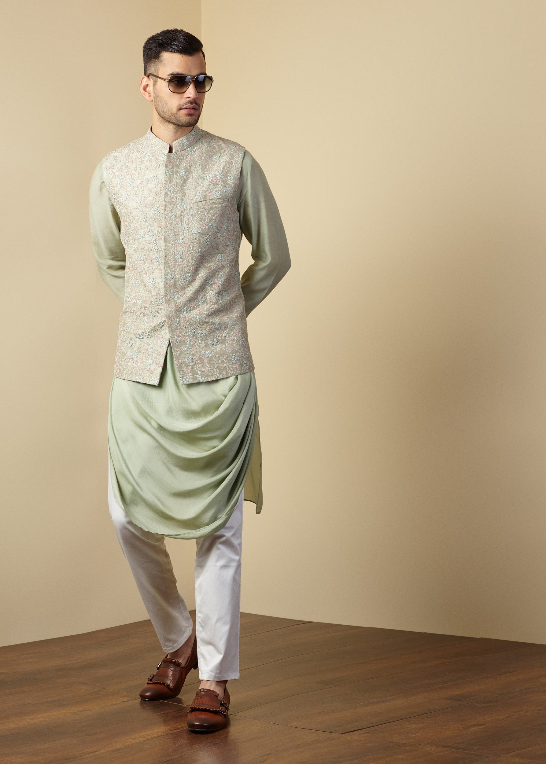 Embroidered Mint Nehru Jacket