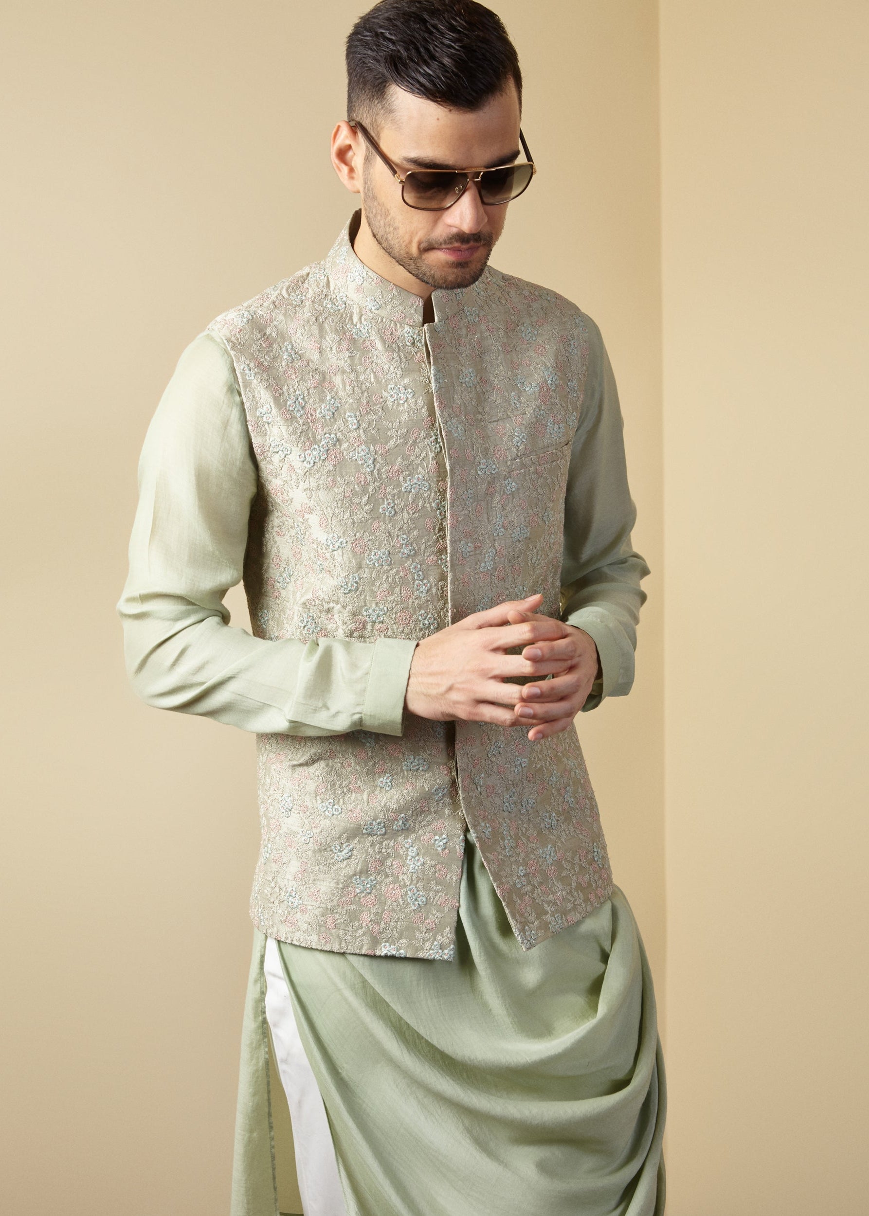 Embroidered Mint Nehru Jacket