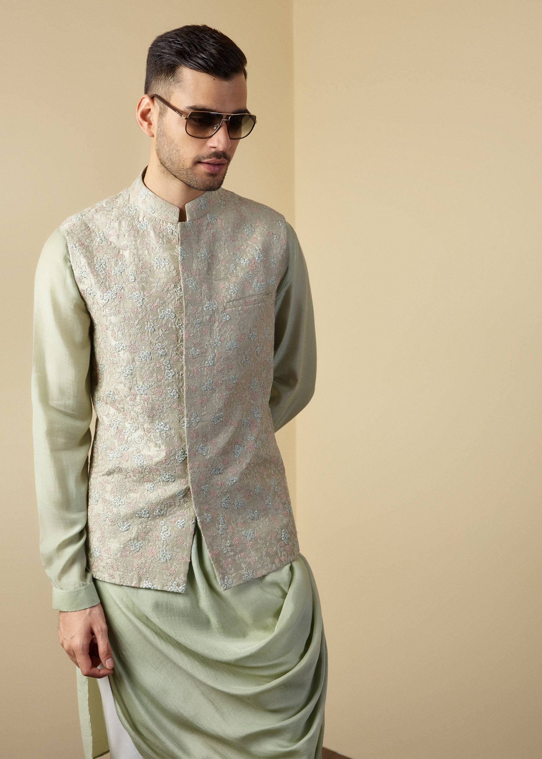 Embroidered Mint Nehru Jacket