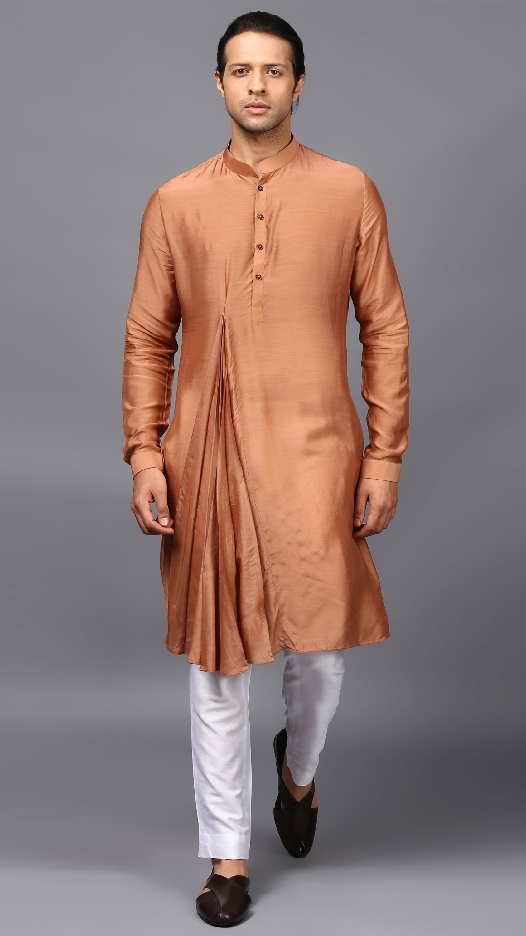 PLEATED DRAPE KURTA IN TAN