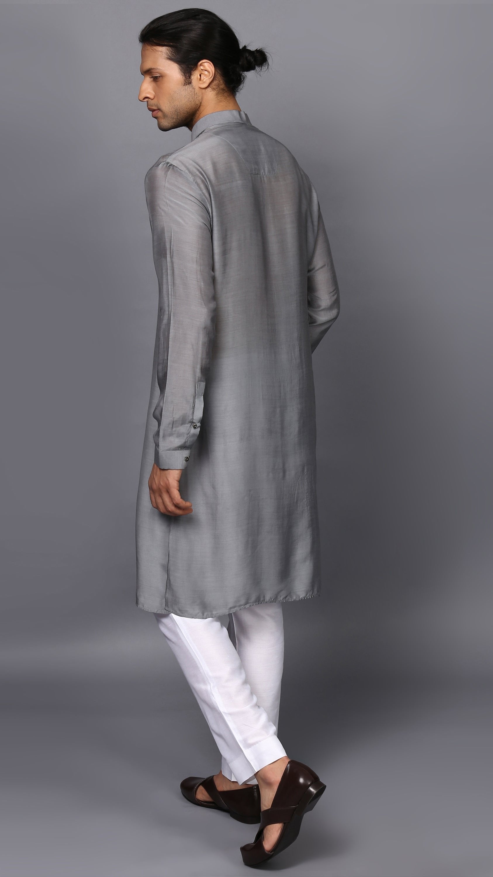 PLEATED DRAPE KURTA IN STEEL