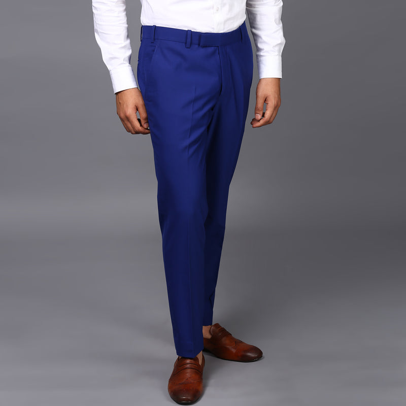PATRORNA Blue Mid Rise Slim Fit Carrot Trousers