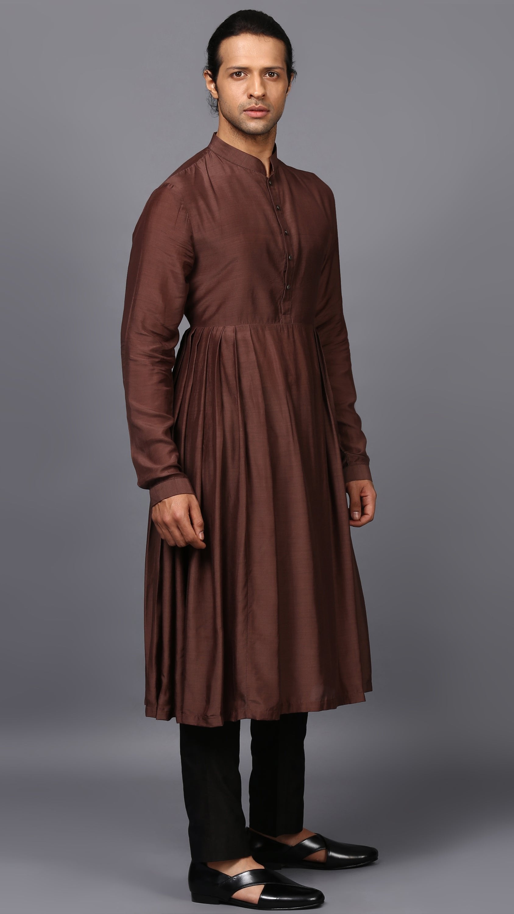 DRAPED KURTA IN BROWN