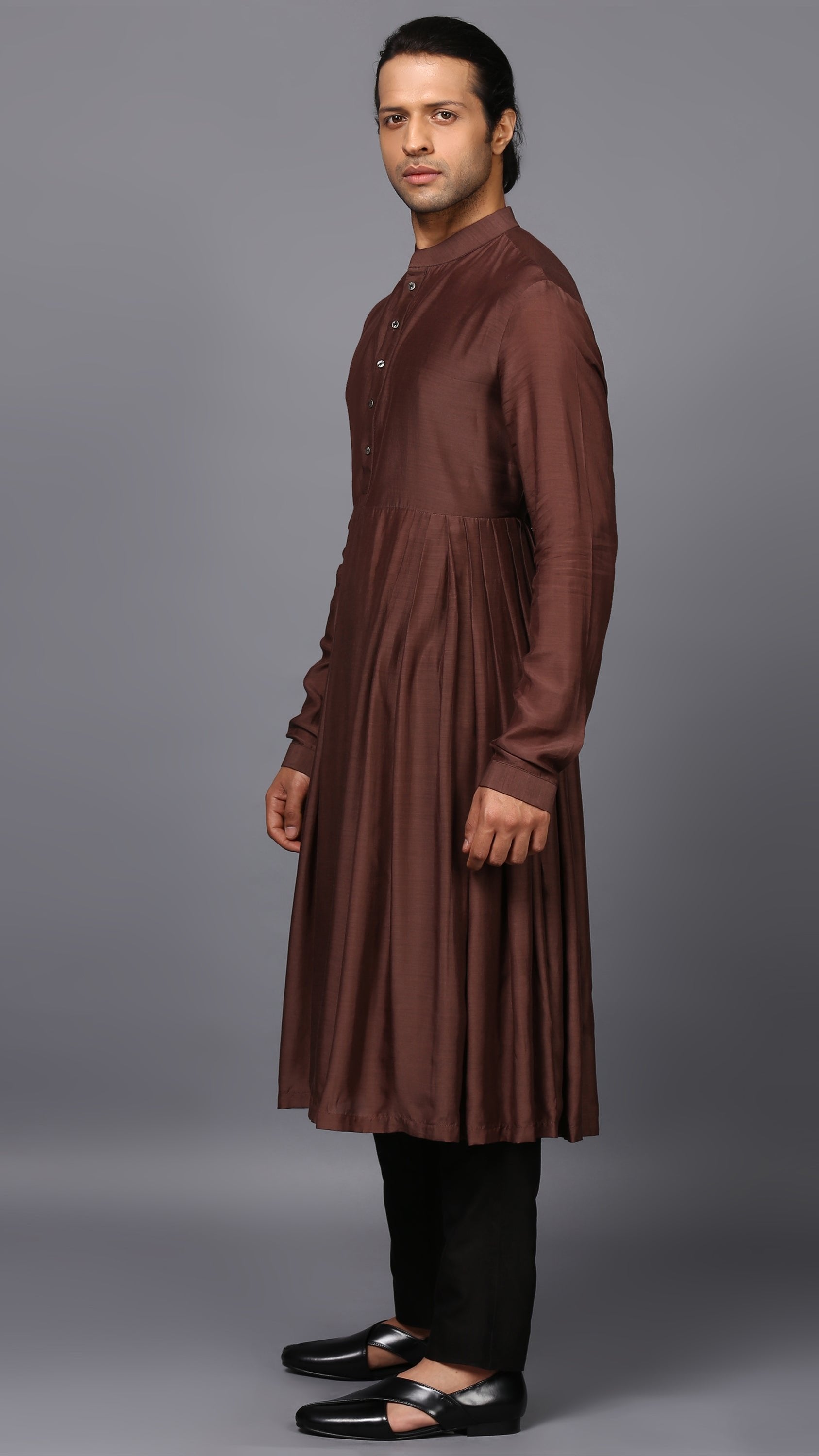 DRAPED KURTA IN BROWN