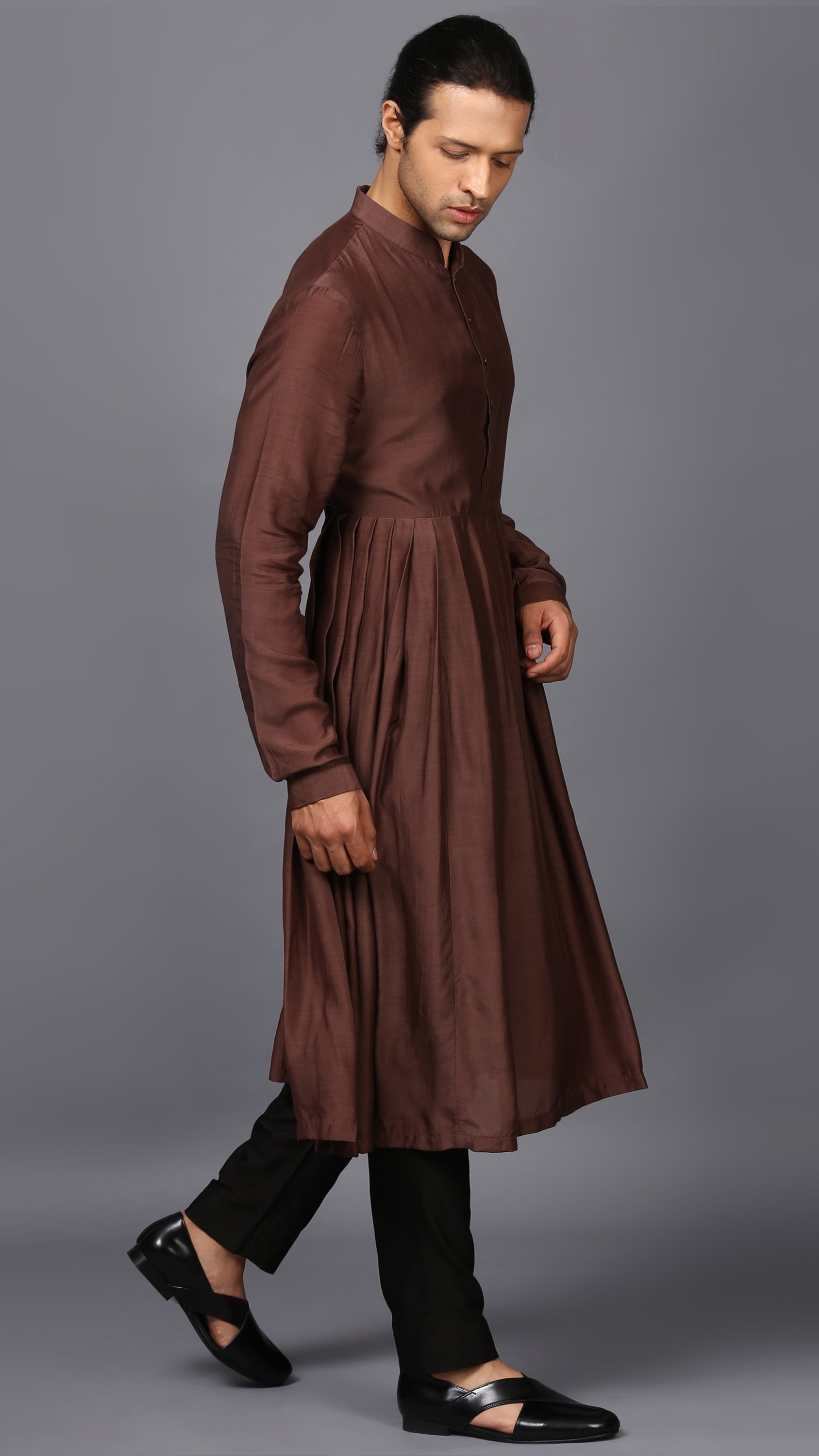 DRAPED KURTA IN BROWN