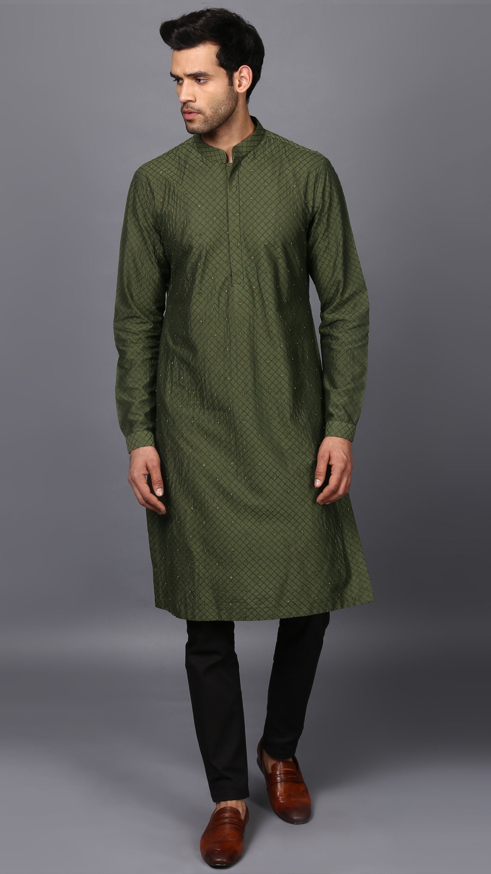 NIGHT SKY KURTA IN FESTIVE GREEN