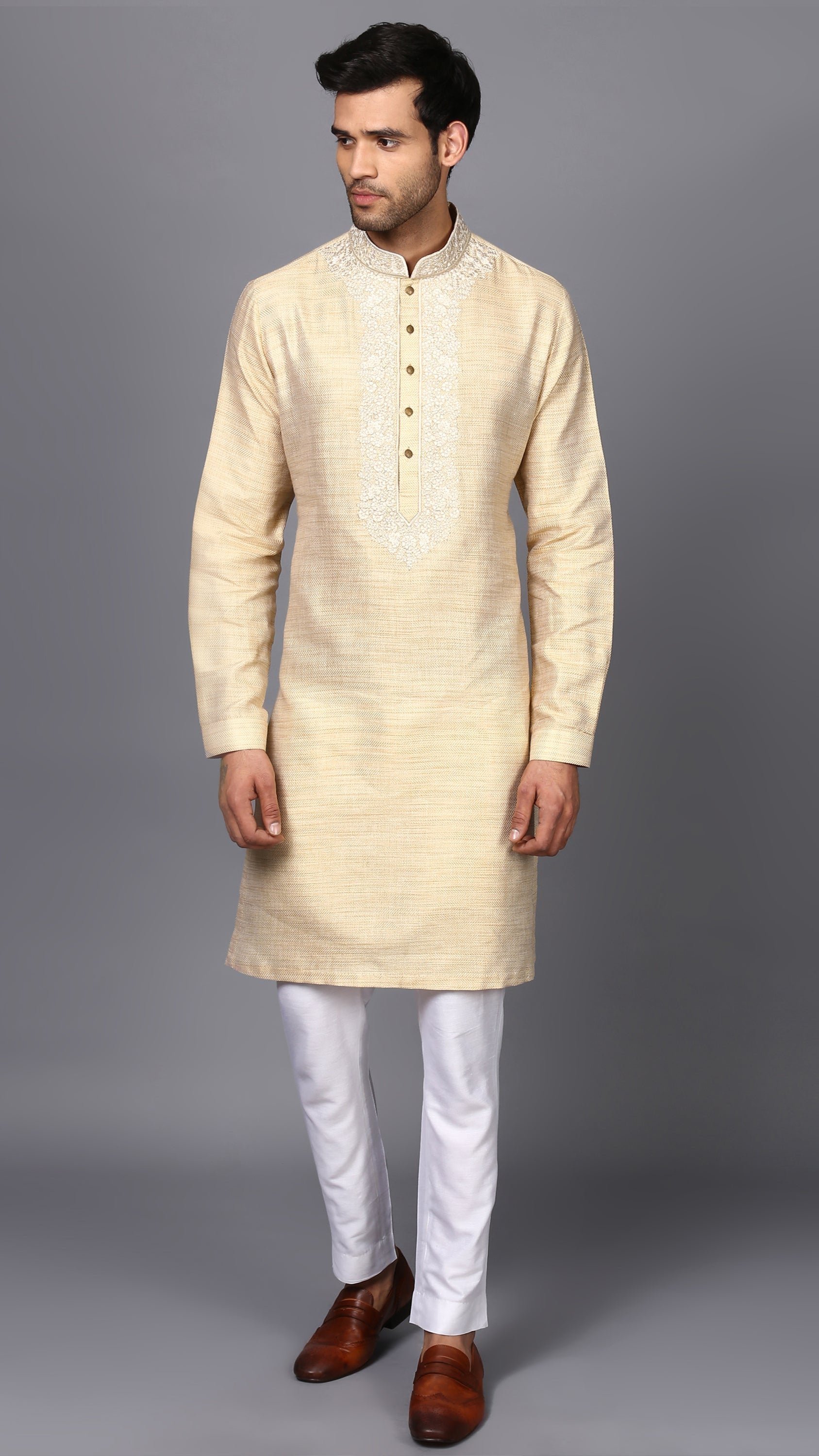 EMBRIODER SILK KURTA IN IVORY