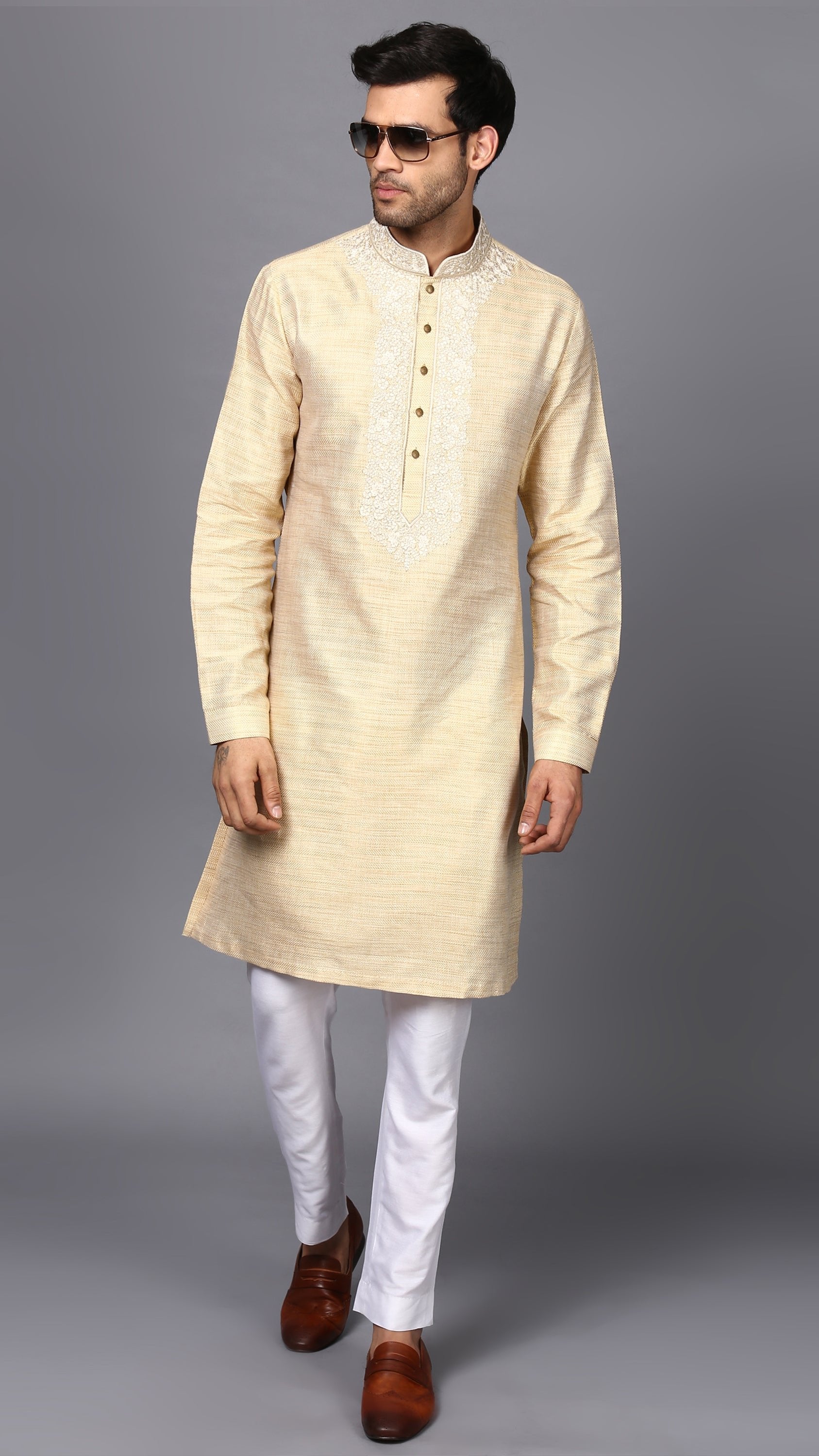 EMBRIODER SILK KURTA IN IVORY