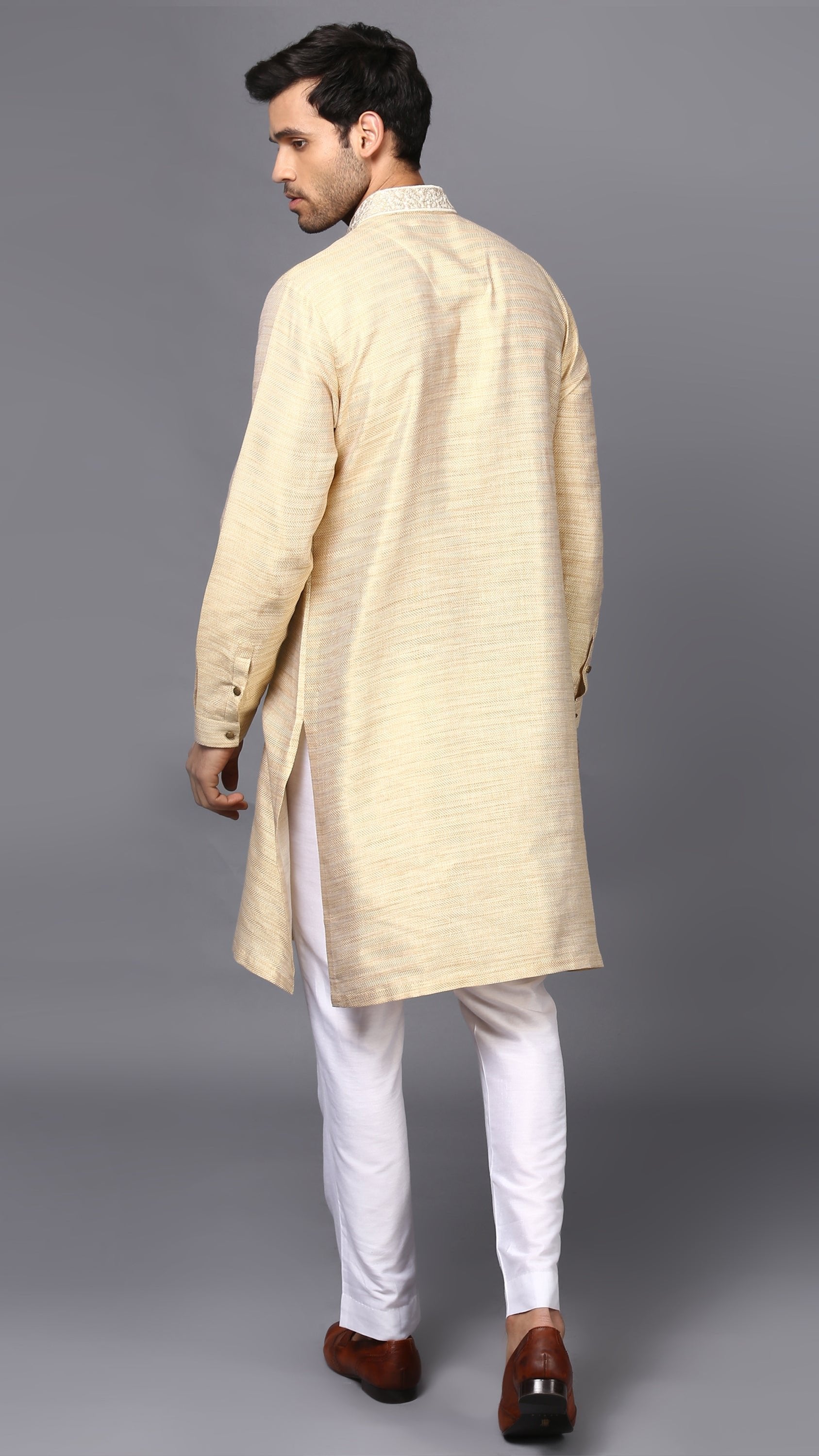 EMBRIODER SILK KURTA IN IVORY