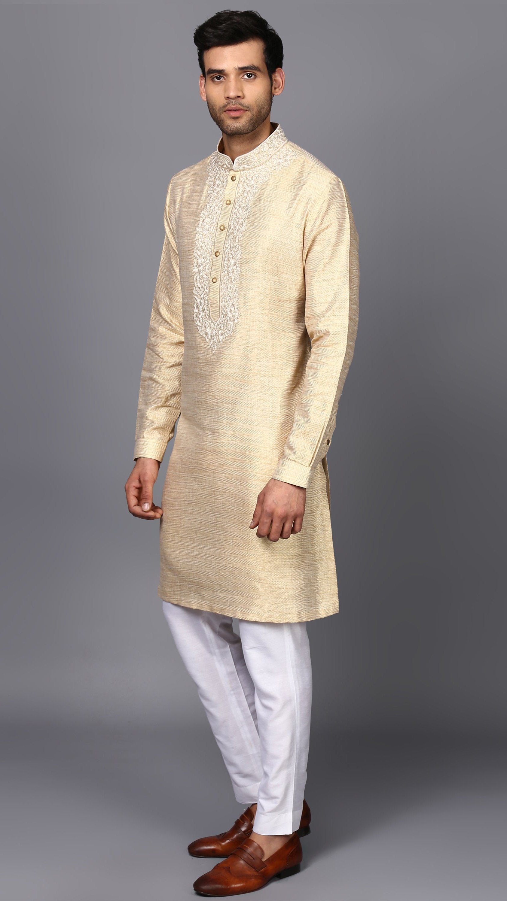 EMBRIODER SILK KURTA IN IVORY