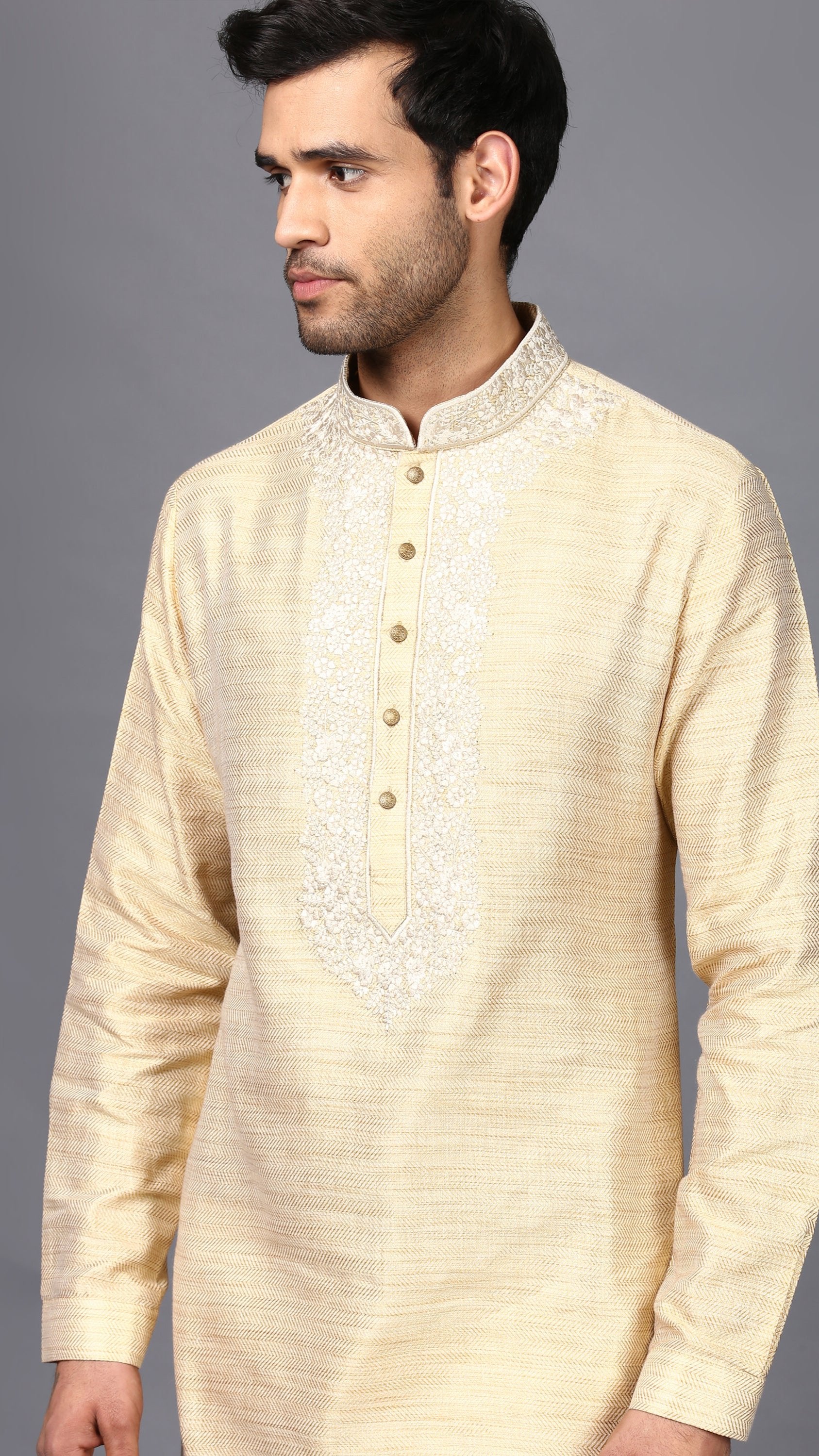 EMBRIODER SILK KURTA IN IVORY