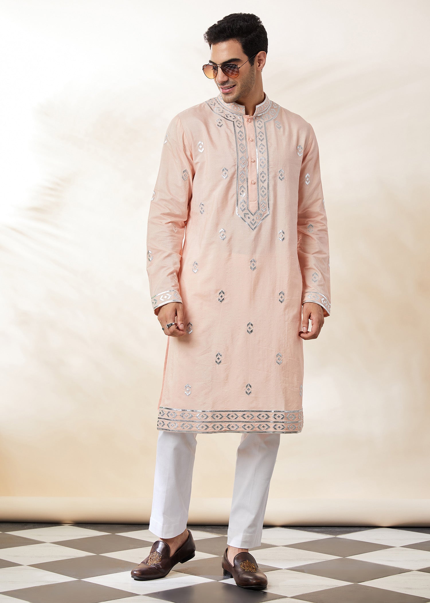 Peach Pathwork kurta