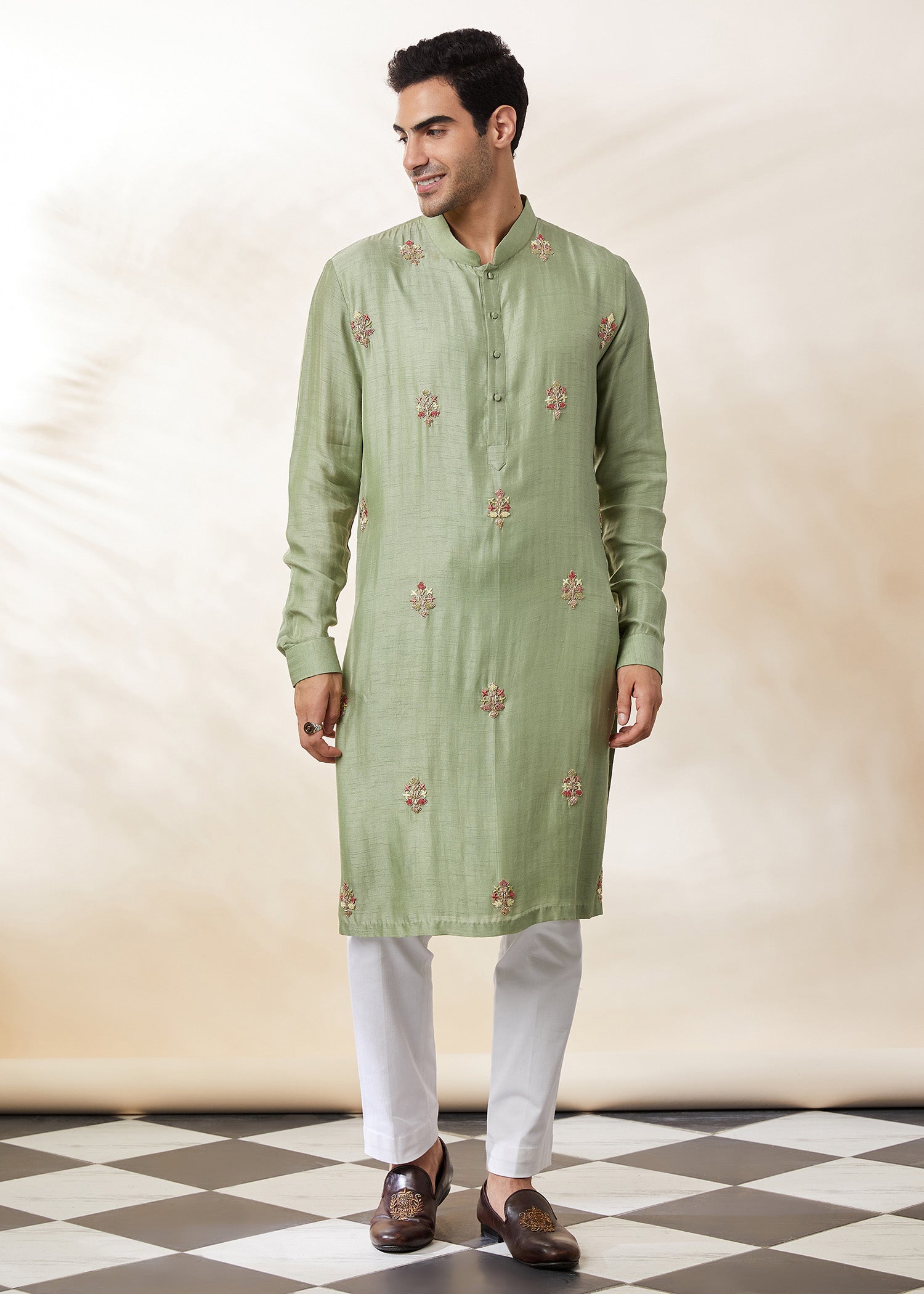 Sage green booti kurta set