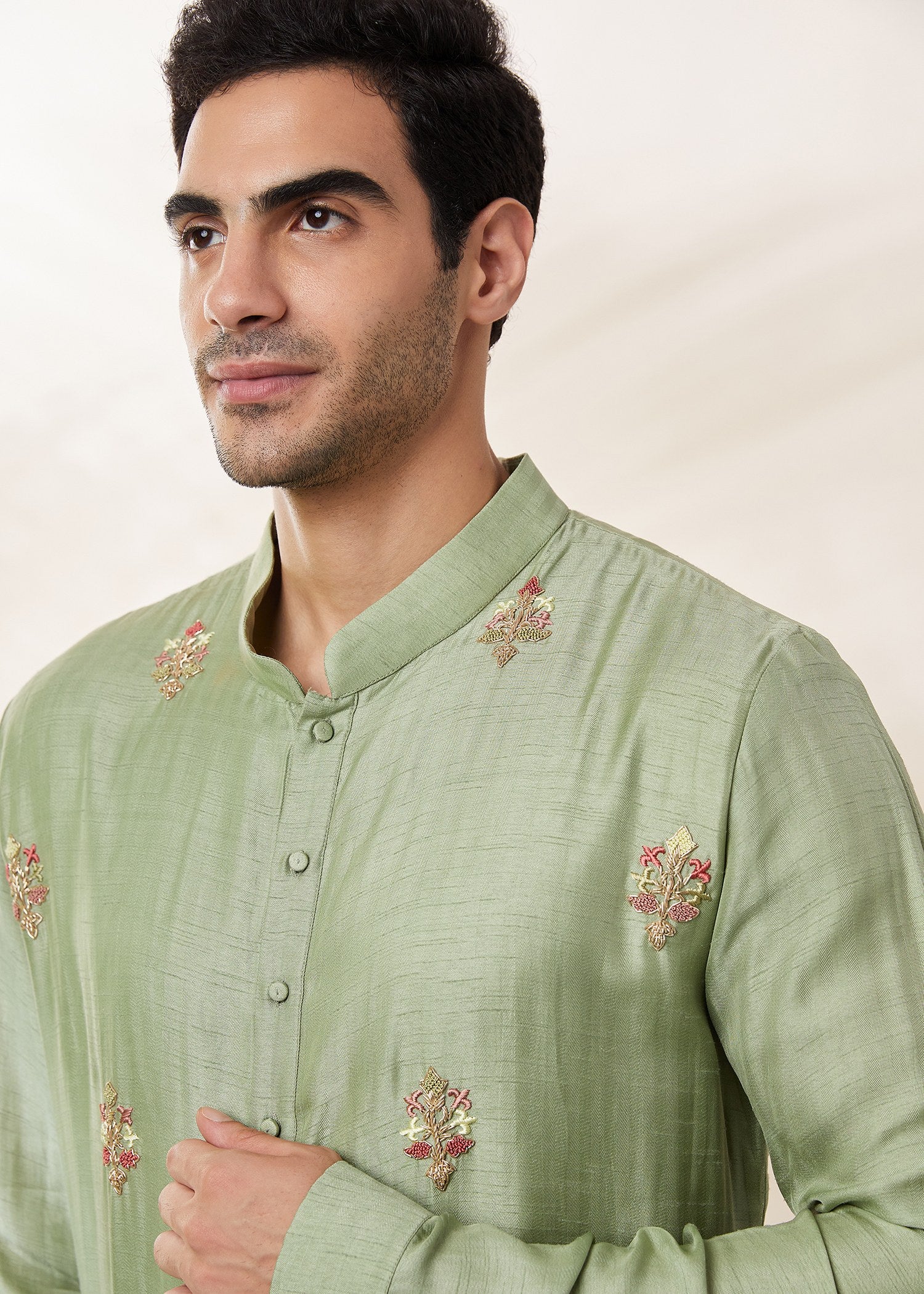 Sage green booti kurta set