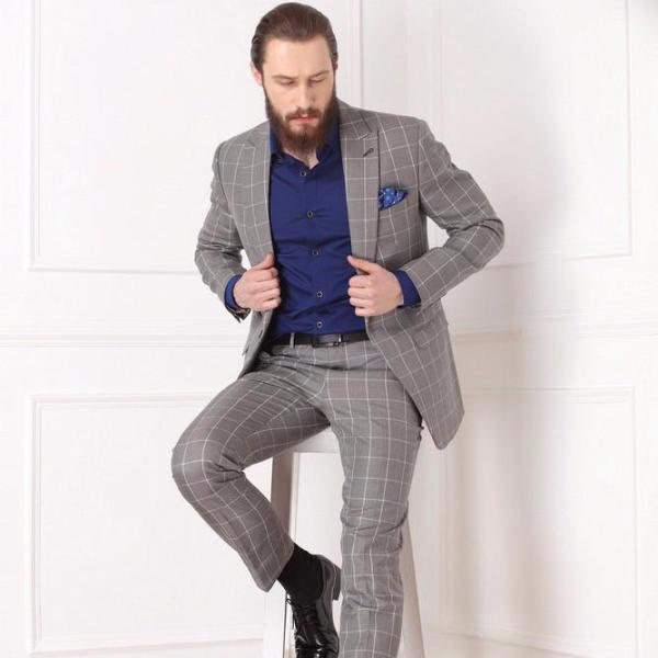 Slim Fit Checkered Grey Suit Pant  RWCO